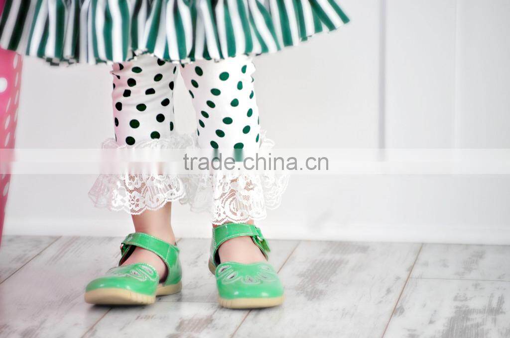 Adorable chevron capris with tri-color dotted ruffle wholesale