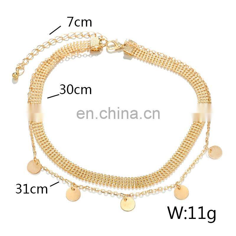 Dainty Gold Color Disc Coin Choker Beads Charms Choker Jewelry Simple Chain Chokers Necklaces for Women Gifts