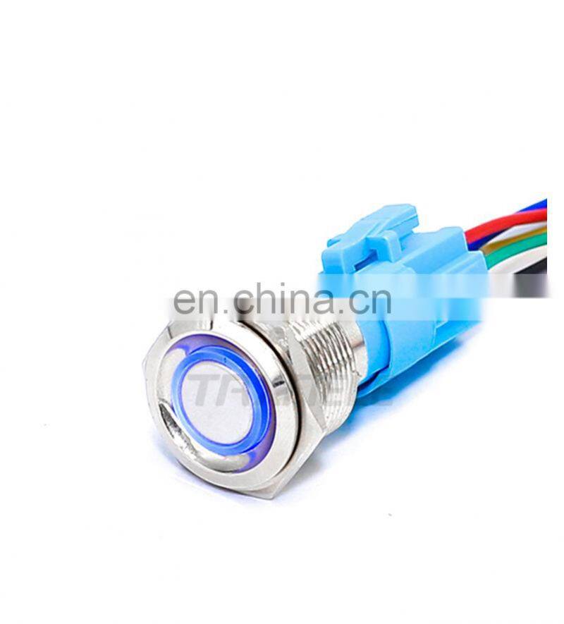 19mm Metal annular Push Button Switch 12V 24V 110V 220V LED Lamp Illumination Waterproof Momentary Latching Switch Ring Light