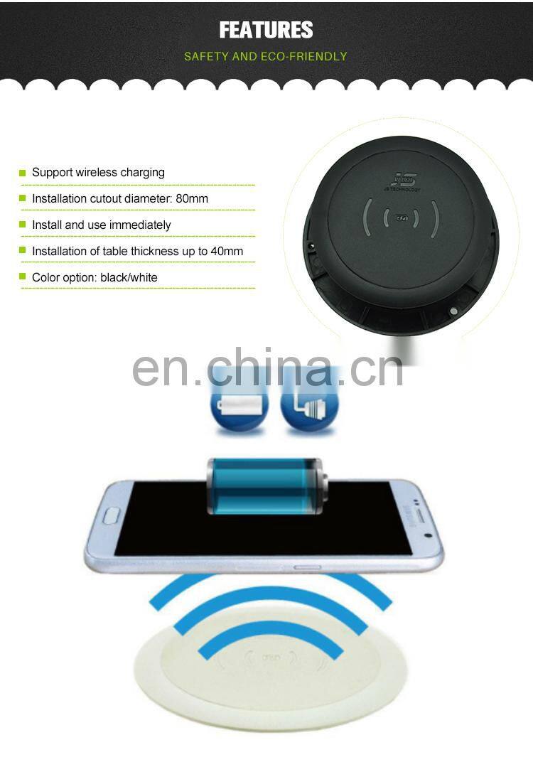 New technology black 80mm table universal wireless charger power socket for furniture