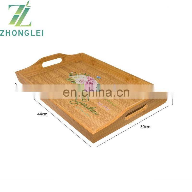 Bamboo Retangle Printing Serving Tray for Storage Food and Plate with Handles