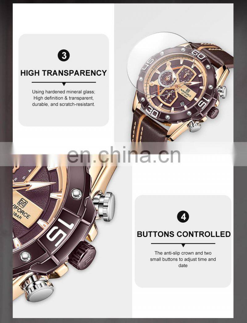 NAVIFORCE NF8018 Luxury Quartz Watches Mens Fashion Casual Leather Strap WristWatch Military Sport Waterproof Analog Clock