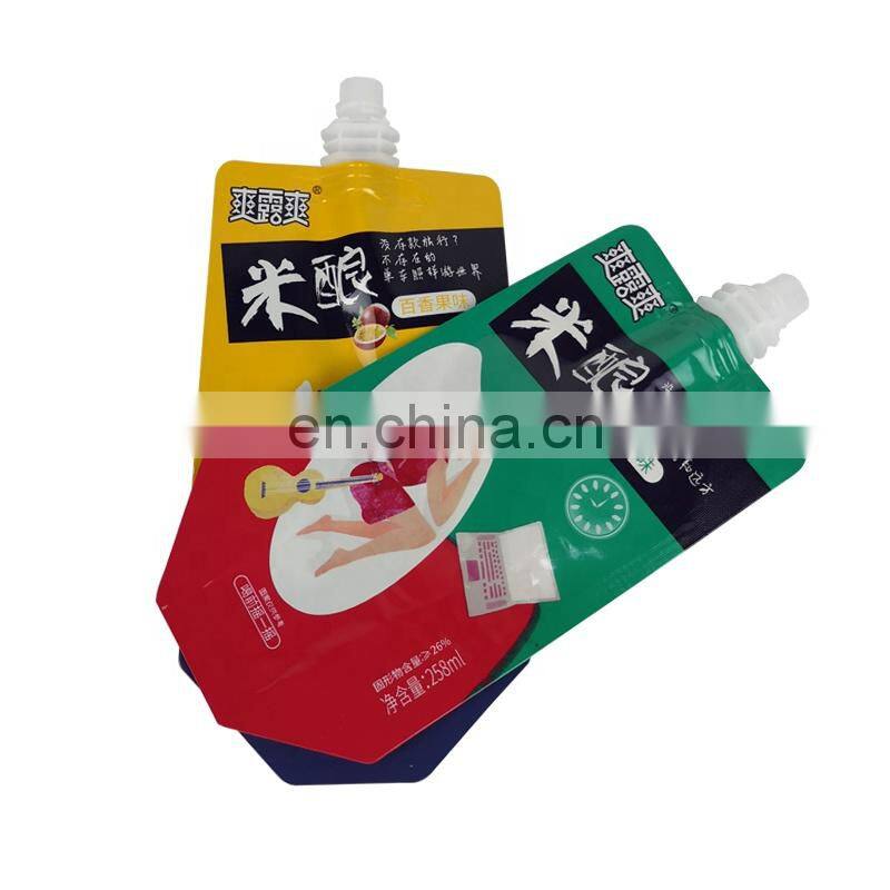 Customized metallic aluminum foil jelly packaging bag food grade juice stand up spout pouches with cap drink packaging sachet