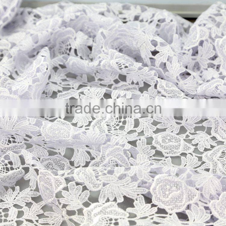 Wholesale custom promotional 100% polyester plain colors fashion pure white guipure cord lace fabric