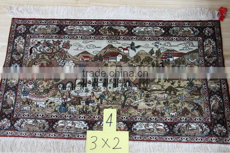 3X2 foot 400lines silk tapestry wall carpet flower design decorative tabriz silk carpet