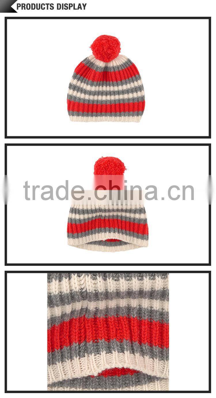 Colorful kids hat with red pom pom beanie hats wholesale