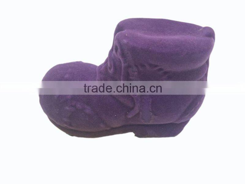 cheap shoe shaped flocking vinyl pet dog squeaky chew toy