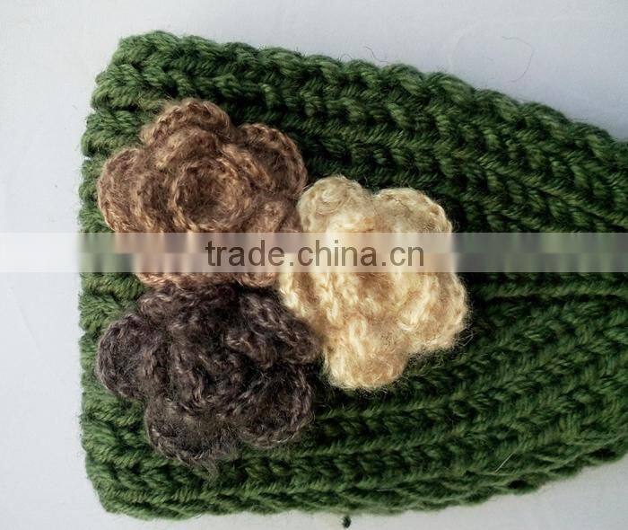Good-looking 3 Flower Decorated Fashion Women Knitted Headband Headwear