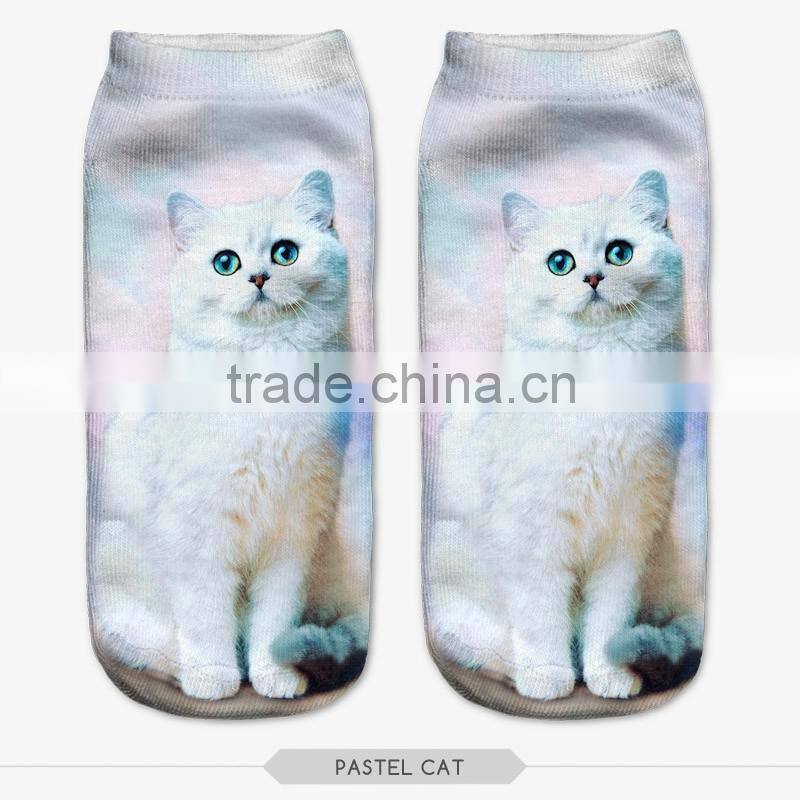 fashion pastel cat wear high quality 3d digital full print colorful ankle socks sports unisex custom hot sale stretch spandex