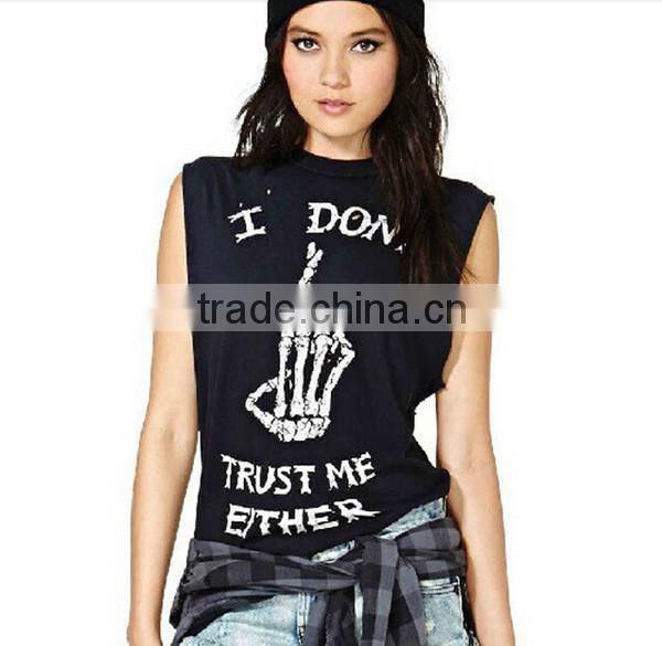 Custom Printed High Neck Sleeveless T Shirt Girls Cotton Singlet Promotional Own Design Tank Tops