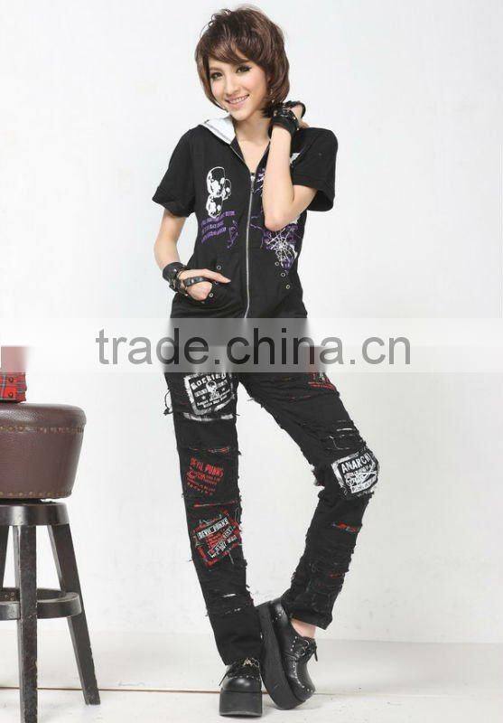 GLP Striped Cat Ear Hoody & Detachable Armwarmers Small Goth Punk Emo Black/Red 71131