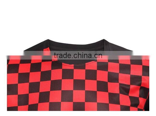 2016 100% polyester polyester red grid soccer uniforms