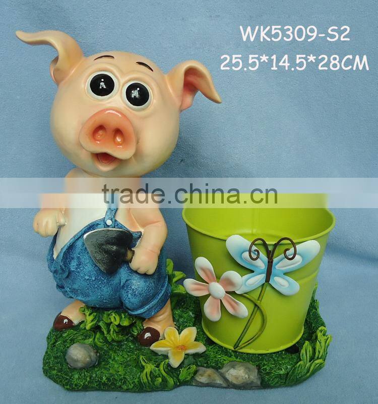 Cute resin pig figurine cheap small flower pots