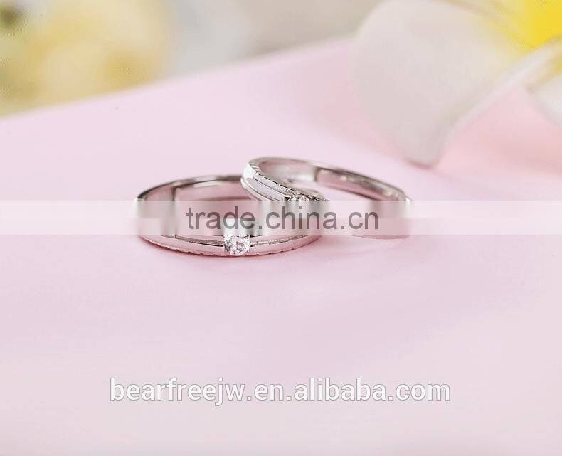 925 Sterling Silver Cubic Zirconia Wedding/Engagement/Promise Adjustable Couples Rings
