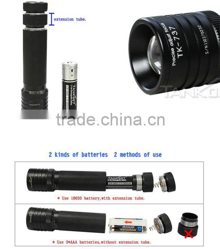 Cree XM-L T6 zoom flashlight used bicycle TANK007 TK737