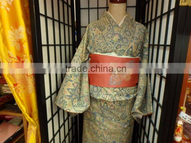 Cute Japanese used silk kimono for sale with Obi & Other Items Mixed Distributed in Japan TC-008-36