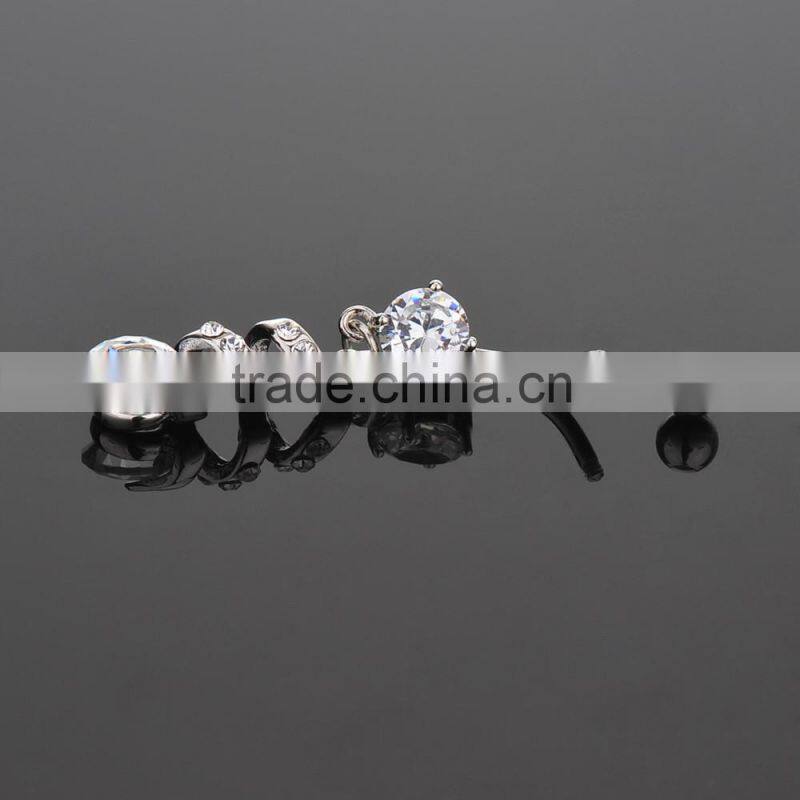Industrial Style With Big Clear Zircon Drop Down Dangle Belly Button Naval Ring.
