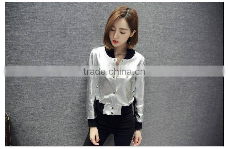 Wholesale Real Sheepskin Leather Jackets Metallic Color Metallic Baseball uniform