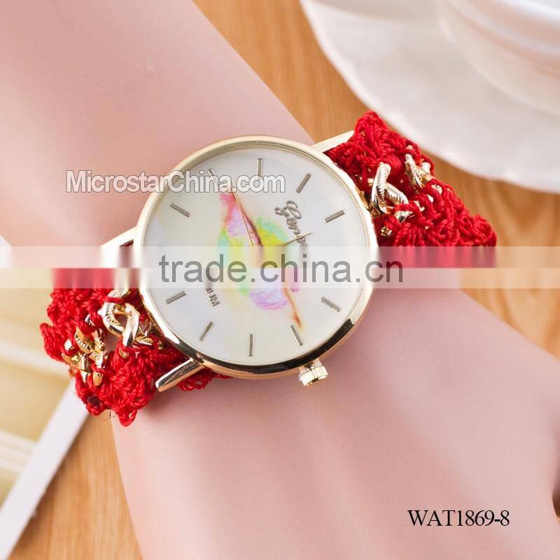 Women New Classic Geneva Ethnic Braided Analog Quartz Chain lips watch strap