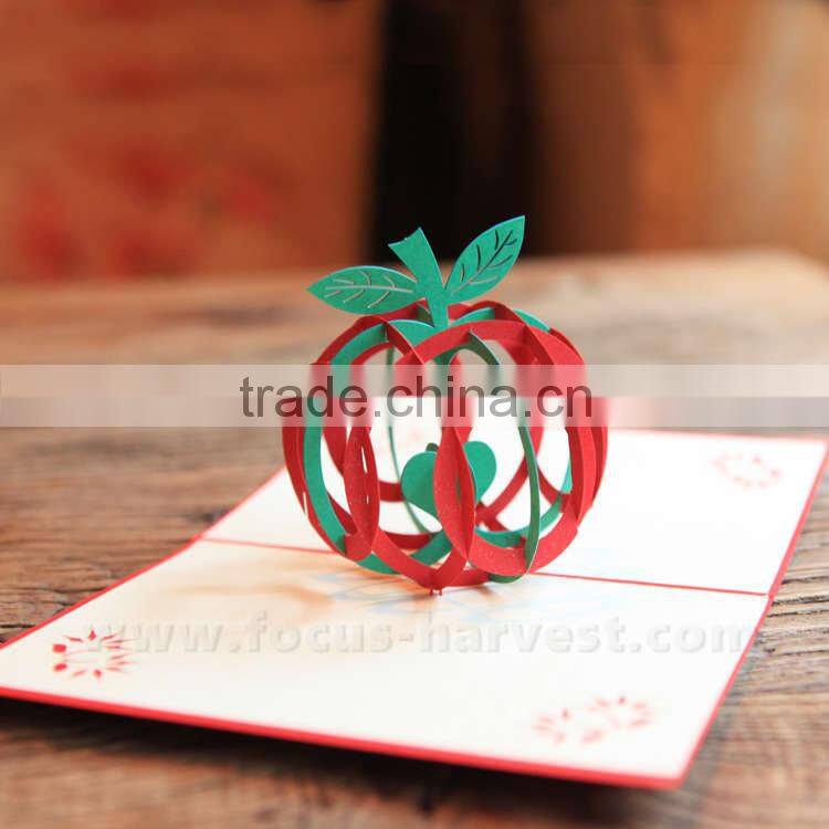 Handmade card Blessed Christmas apple card Santa Fesitival Decorations 3D Hollow Kirigami Apple Style Pop Up Postal Cards