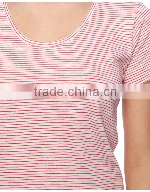 Ladies Fine Scoop neckline Stripe T shirt