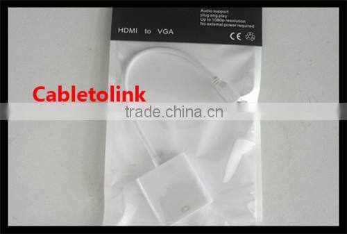 White color Micro HDMID male to VGA Female cable adapter Top quality