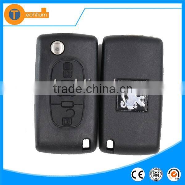High quality car key shell with 407 uncut blade and logo fodling flip remote key for Peugoet 307 407 308 607