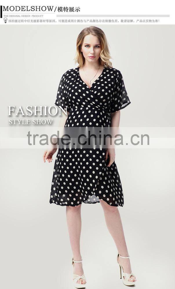 2016 new spring dress printing MM and Polka Dot Chiffon Dress