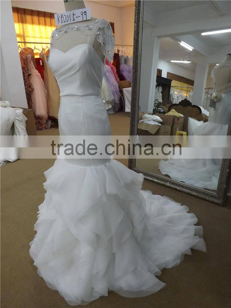 Fashion design high quality mermaid skirt with ruffled design & illusion top chinese wedding dress