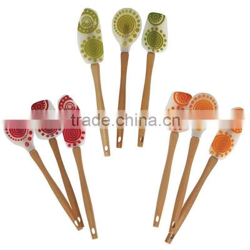 3pcs/set Green Turner Silicone Head with Long Wooden Handle, Colorful for Kitchen Cooking cools