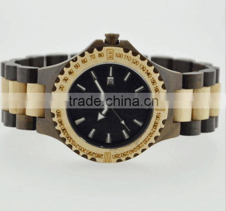 Handcraft Ebony Wooden Quartz Watch with customized logo