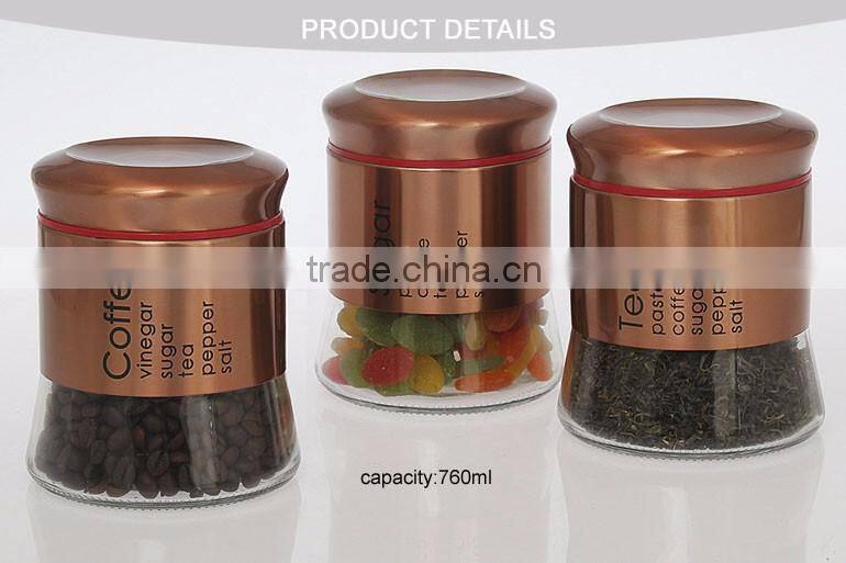 set of 3pc Metalic Golden finish glass canisters