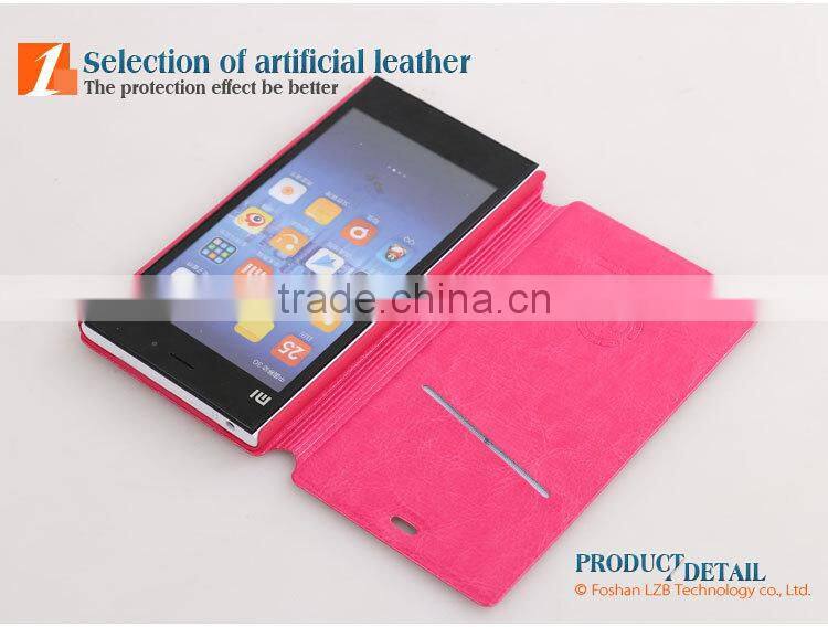 LZB Wholesale hot selling flip wallet case cover for xiaomi mi3,for xiaomi mi3 case, waterproof case for xiaomi mi3