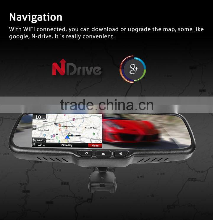Car digital rearview mirror 5 inch touch screen android gps mirror with 1080p dvr function