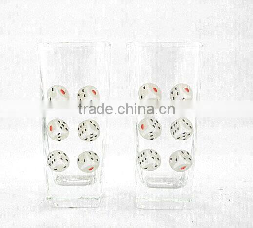 bottle manufacture glass drinking cup with football decal wholesale