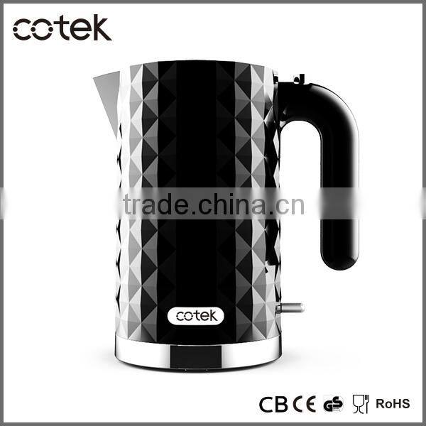 1.7L Diamond design black electric plastic water kettle with CE, CB, GS, ROHS, EMC, LFGB