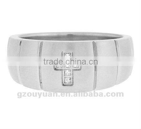 Stainless Steel Christian Ring with Vertical Grooves and 6 CZ Cross