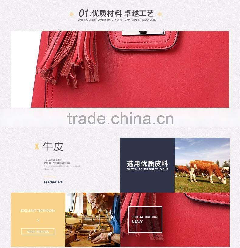 macrame genuine leather lady handbag tote bag high quality red