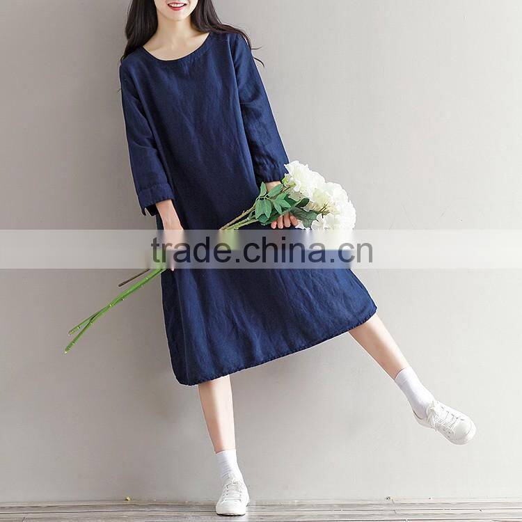 Fashion Autumn Loose Plus Size girl Maxi Dress Novelty Cotton Linen