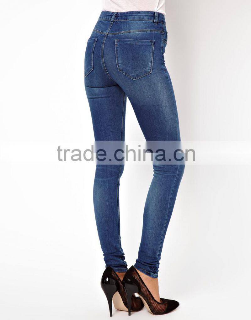 Supersoft High Waisted Ultra Skinny Jeans In Mid Stonewash women denim jeans pants (LOTX108)