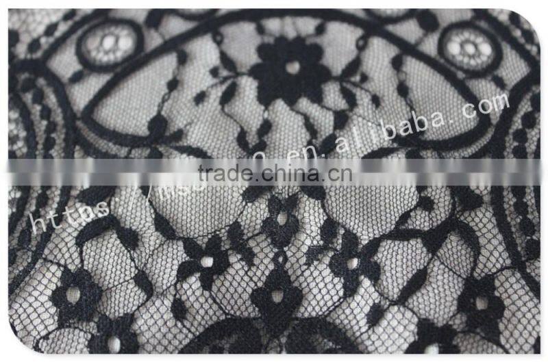 Good price 44cm width polyester floral eyelash black lace trim for sale
