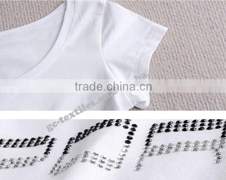 Girl's Hot Fix Rhinestone Slim Short Sleeve T-shirts for Promotion