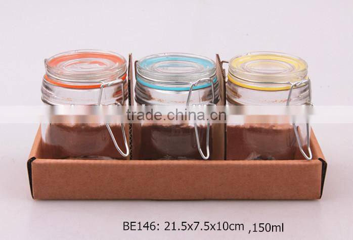 3pcs glass spice jar set in a paper tray