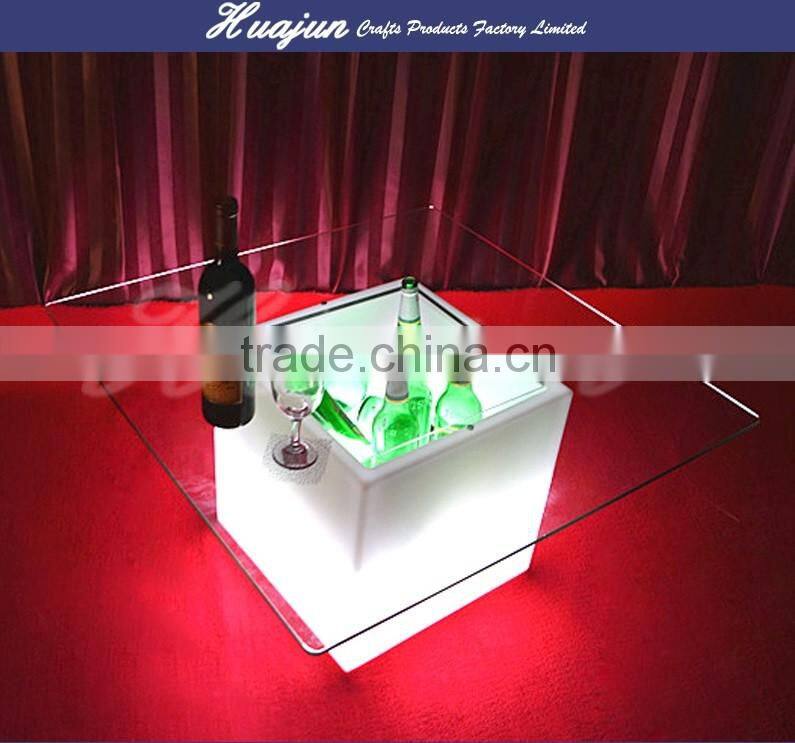 16 color led bar table with ice bucket and glass top