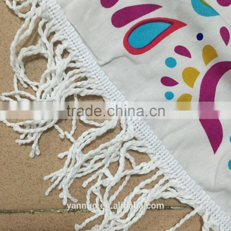 Round 100% Cotton Print Tassel Beach Towel, Beach Mat Sunscreen shawl