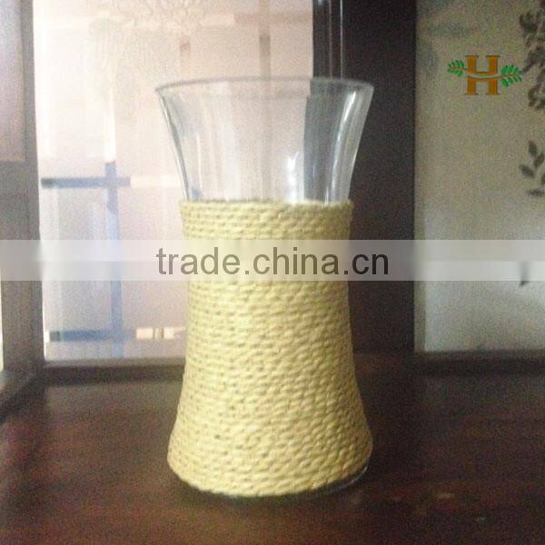 wholesale different types Hand Made clear glass vase,Paper Rope Decoration Glass Vase