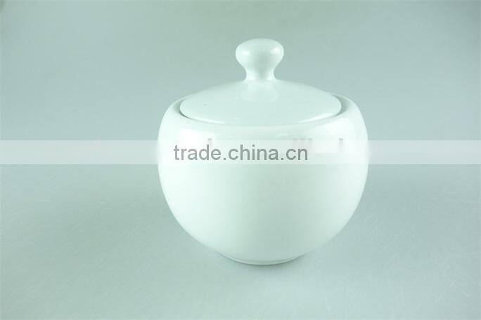 cheap ceramic plain white dinnerware type round sugar pot with lid