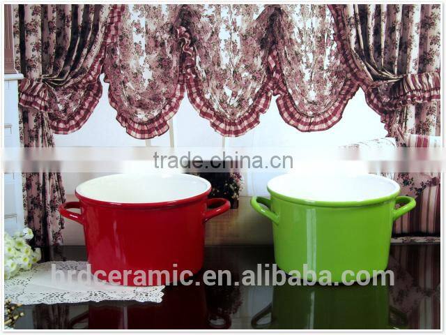 2014 new Large colorful two handle porcelain ceramic bowl