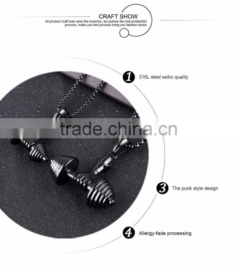 Fashion Men's Silver Black Gold Stainless Steel Dumbbel Pendant Necklace