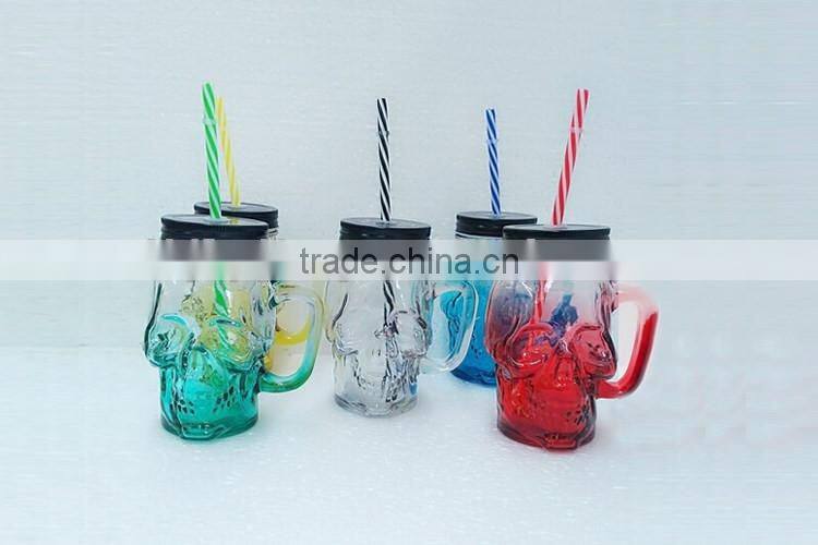 colored skull head glass mason jar for drinking